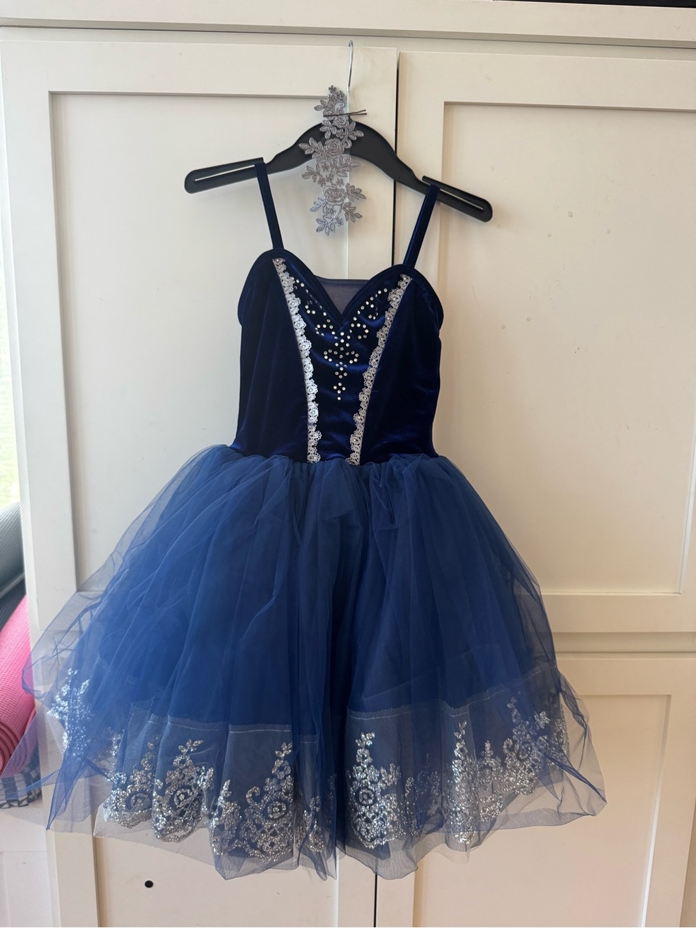 Weissman Navy Blue Tulle Ballet Costume with Silver Sequin Trim